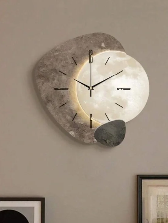 Veloura Modern Moon Wall Clock - Taupe and White Aesthetic Home Decor - Picture 3 of 9